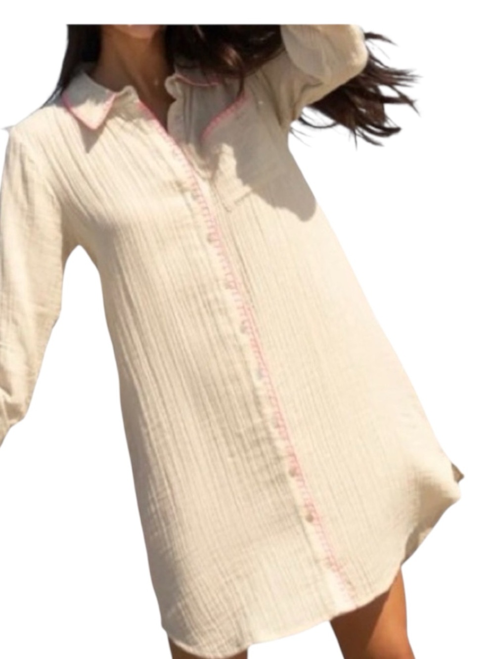 Natural Life Lola Cream Pink Cotton Button-Front Shirt Dress size M